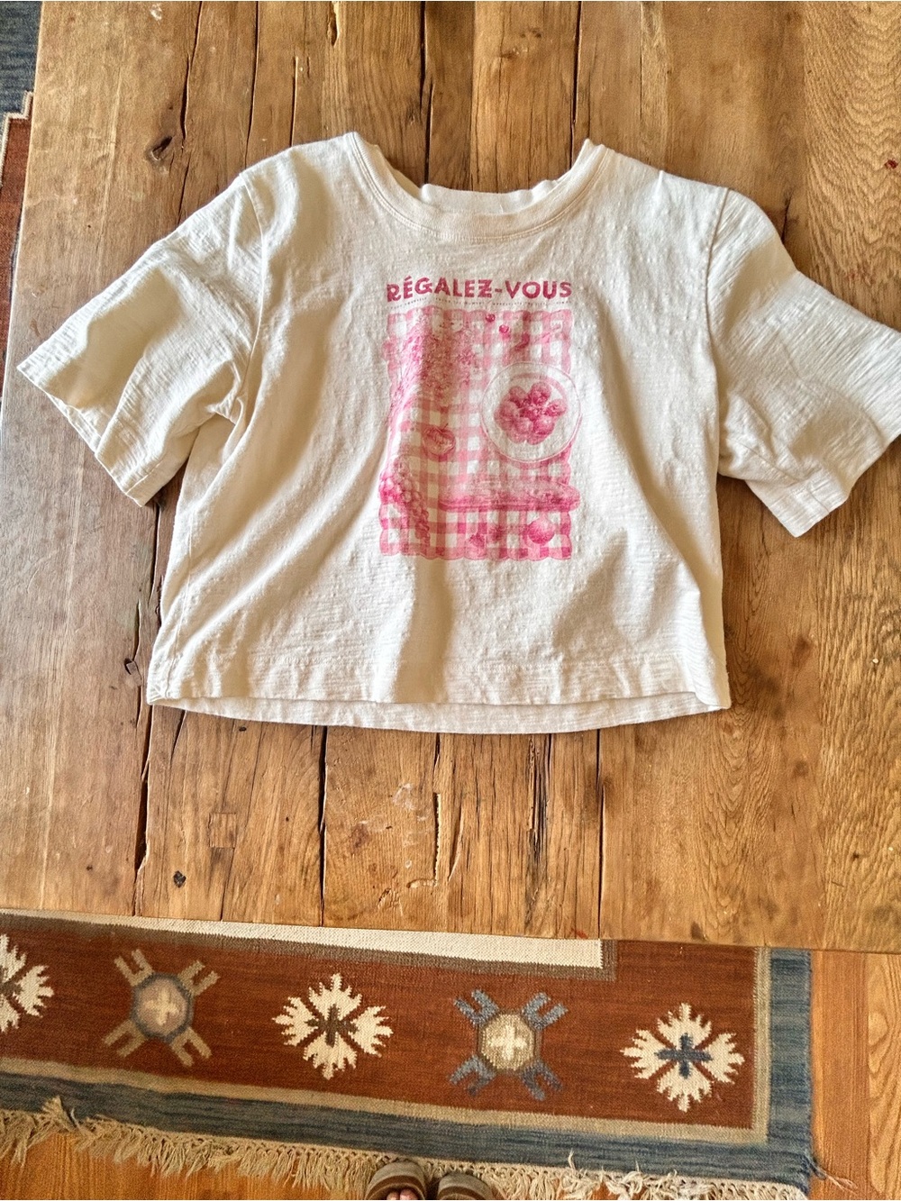 Maeve Anthropologie crop top Cory regalez vous Boxy T-Shirt anthro cream pink M